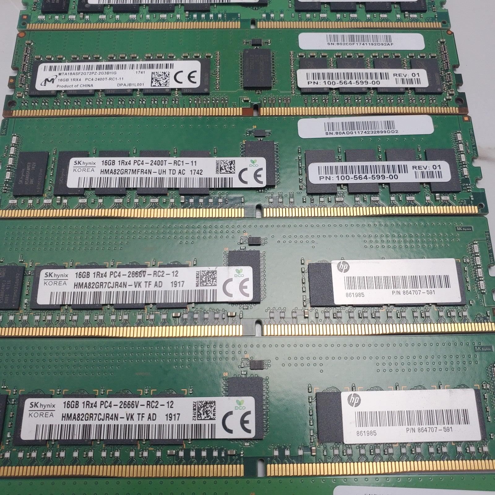 (Lot of 7) Mixed Brand/Model/Speed 16GB DDR4 Server Memory USED2