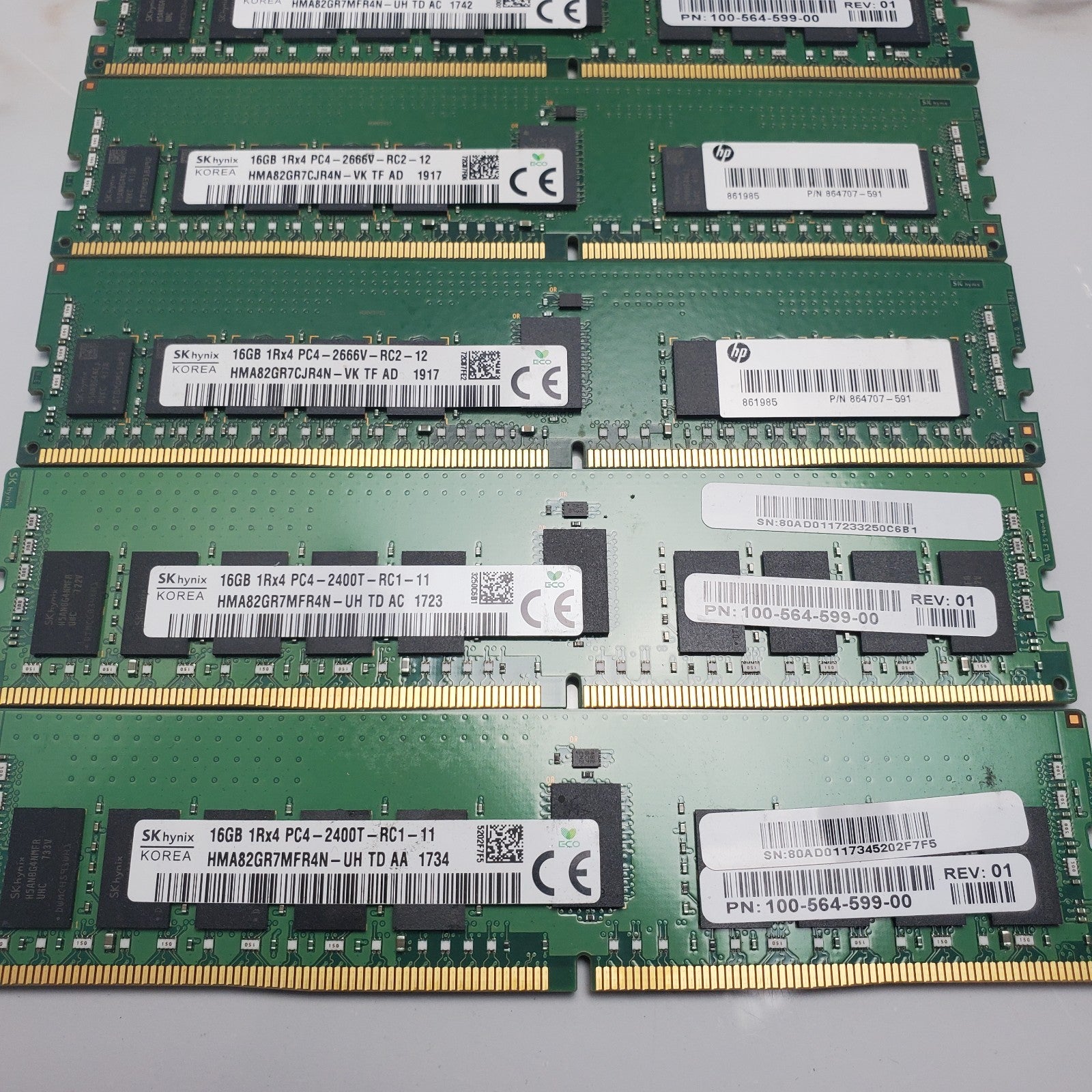 (Lot of 7) Mixed Brand/Model/Speed 16GB DDR4 Server Memory USED3