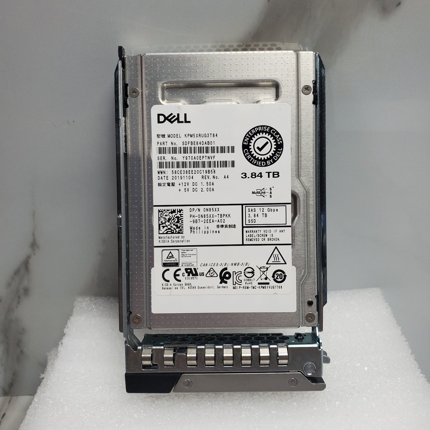N85XX Dell 3.84TB SAS 12Gb/s Read Intensive 2.5in SSD 0N85XX KPM5XRUG3T84 W/Tray0