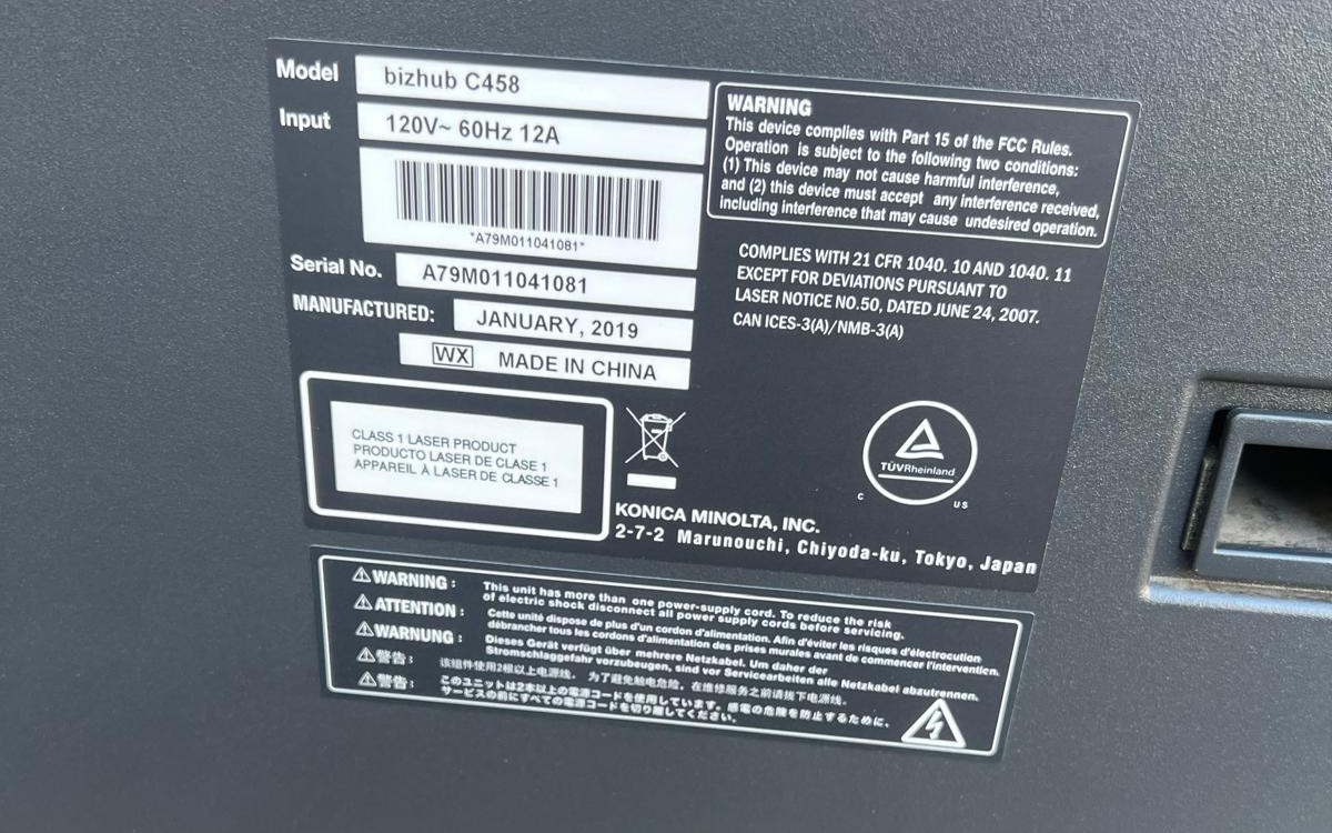 Konica Minolta bizhub C458 Color Copier/Printer/Scanner Low Meter 71K | 20196