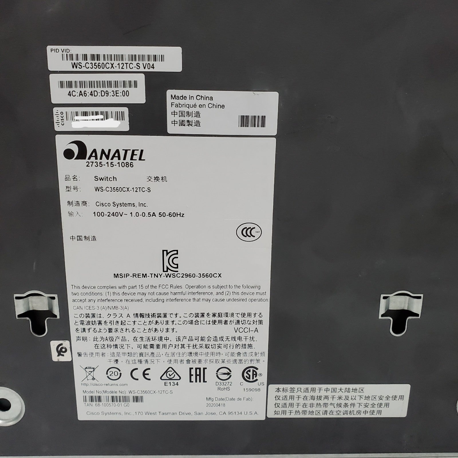 Cisco WSC3560CX12TCS 12 Port IP Data IP Base Ethernet Network Switch 12 GE8