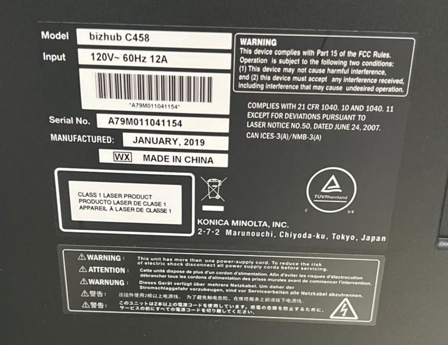 Konica Minolta bizhub C458 Color Copier/Printer/Scanner Low Meter 71K | 20195