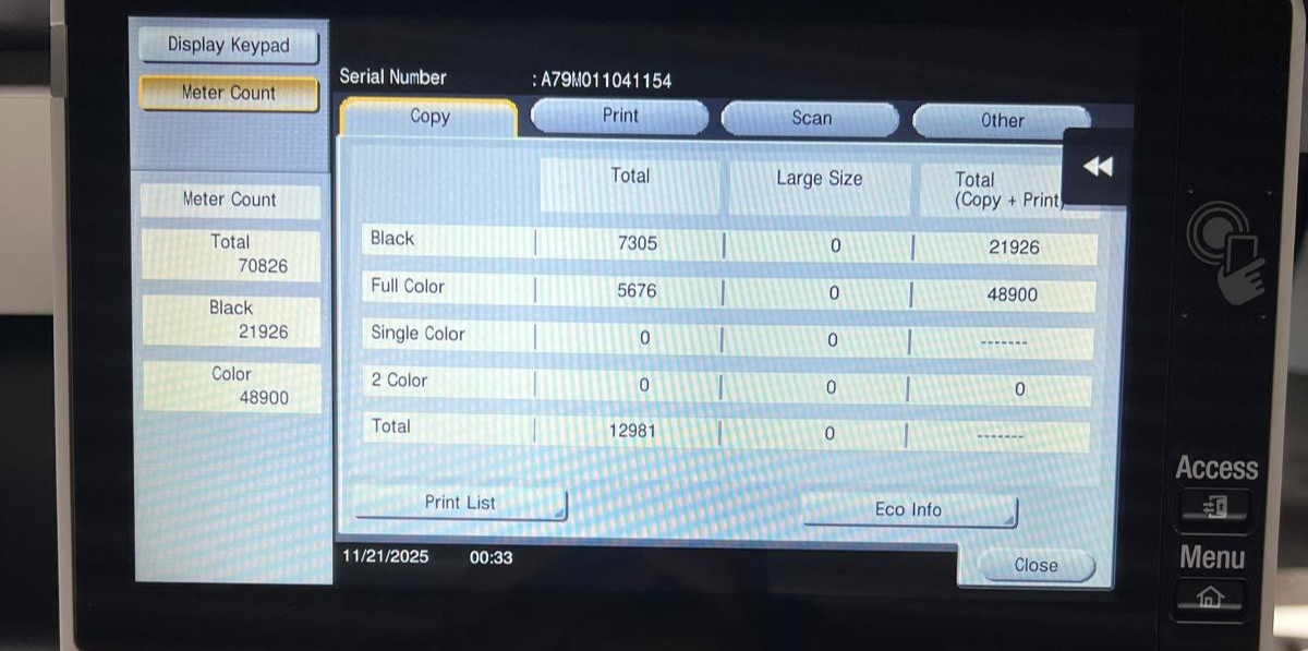 Konica Minolta bizhub C458 Color Copier/Printer/Scanner Low Meter 71K | 20196