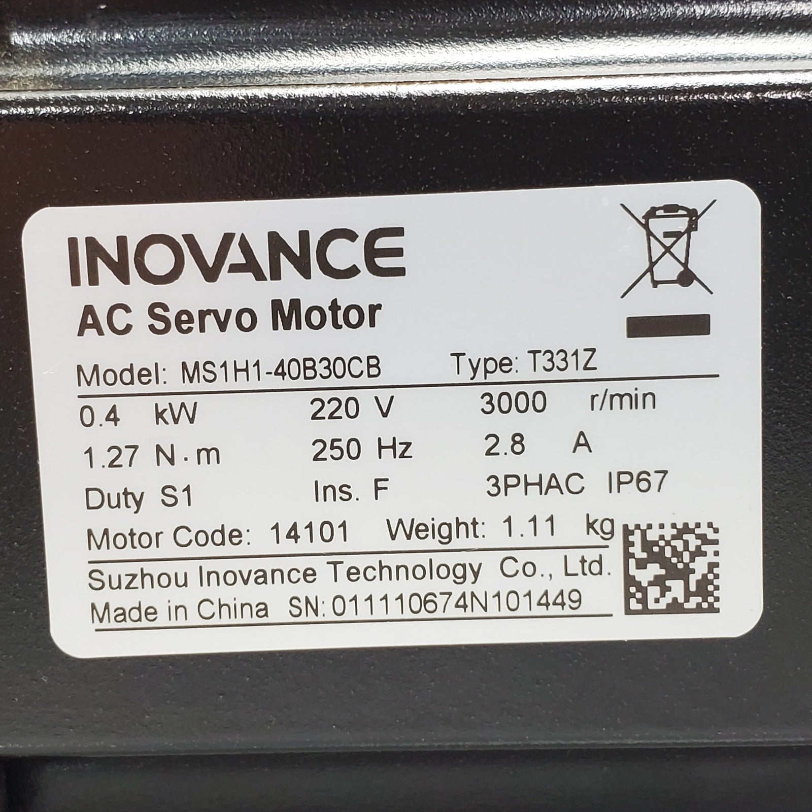 Inovance AC Servo Motor MS1H1-40B30CB Type T331Z4
