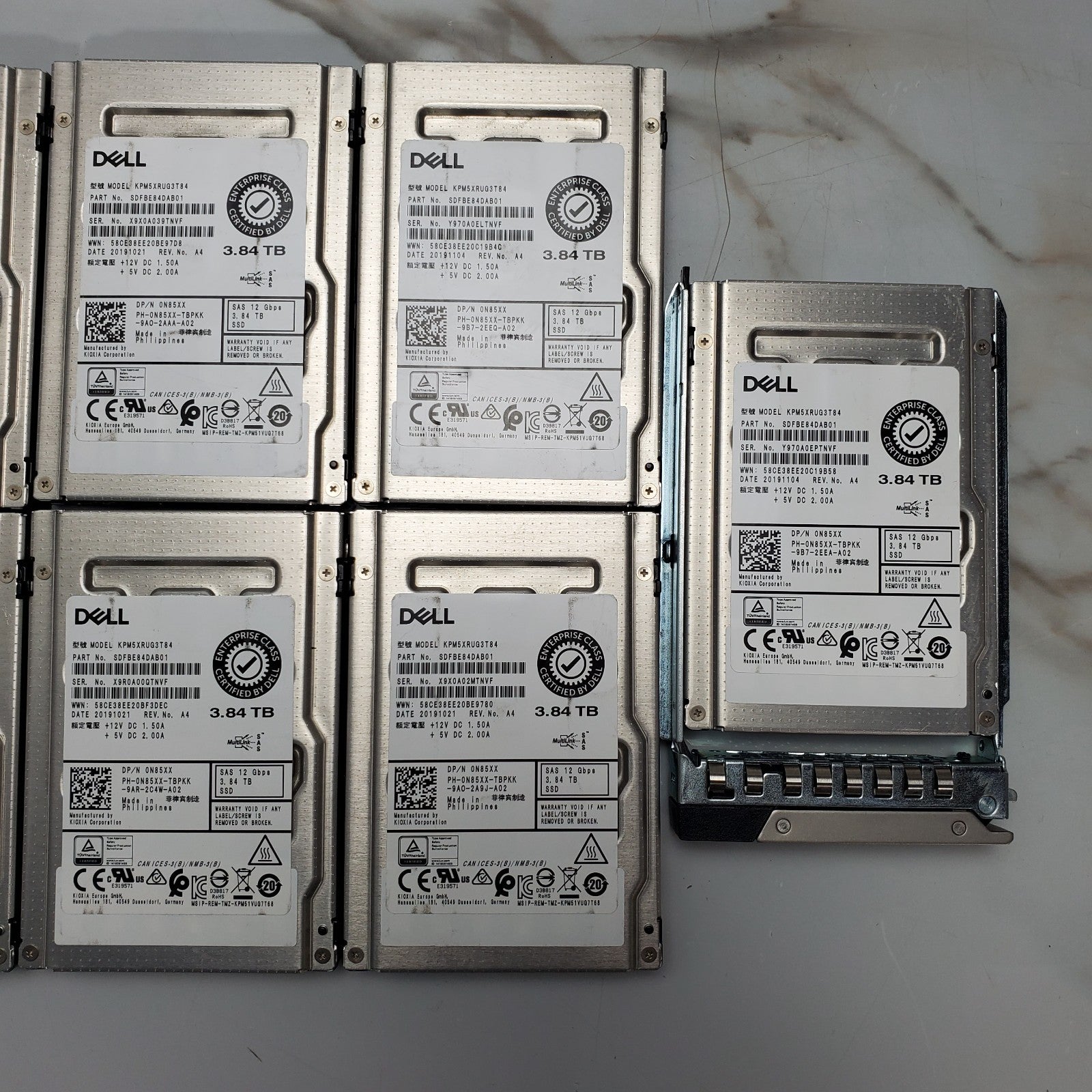 (Lot of 11) N85XX Dell 3.84TB SAS 12Gb/s 2.5in SSD 0N85XX KPM5XRUG3T84 W/Tray2