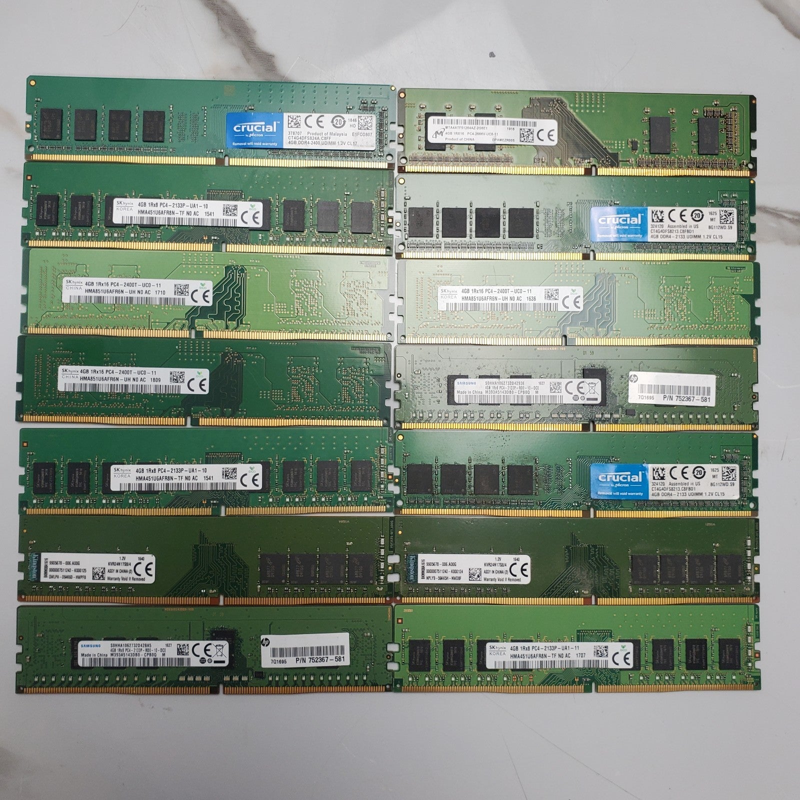 (LOT OF 42) MIXED MAJOR BRAND 4GB DDR4 Memory RAM/Mix Speed*READ*14