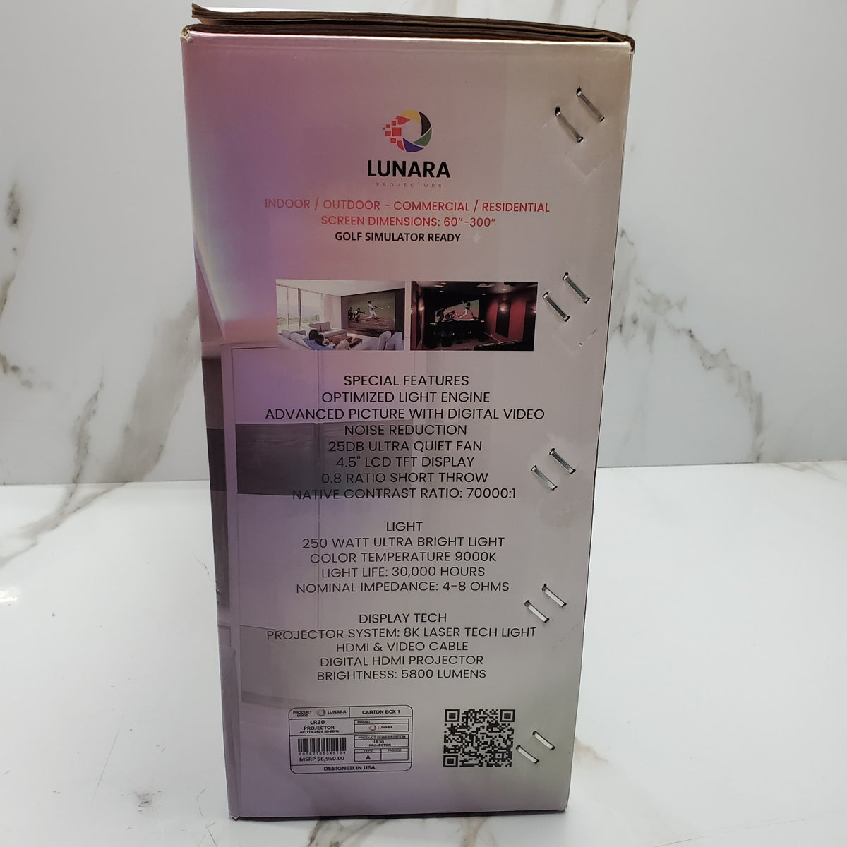 Lunara LR30 Digital HDMI Projector 5800 Lumens Short Throw 60-300" Golf Sim2