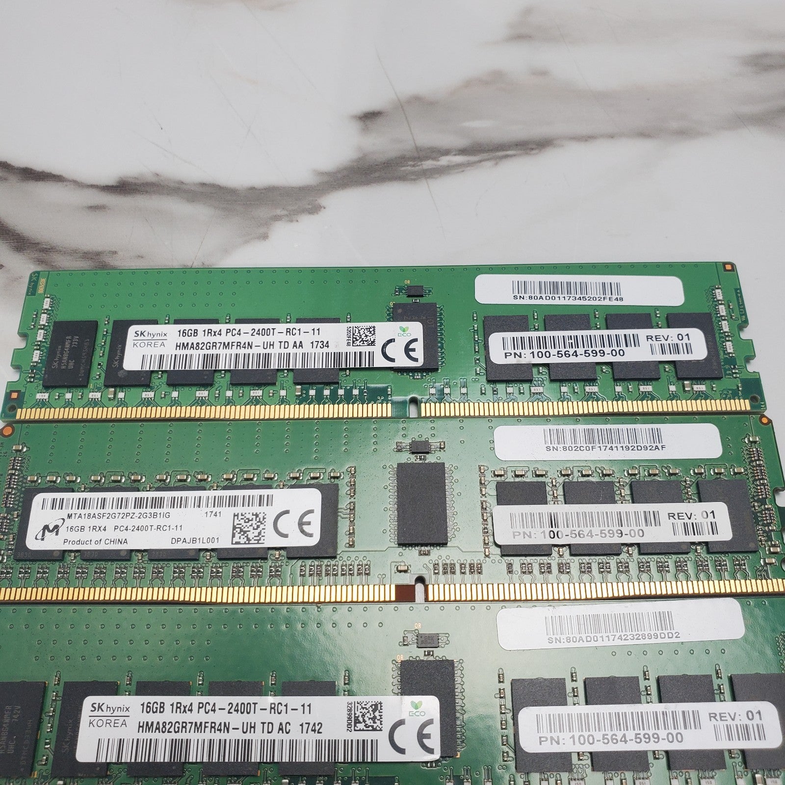 (Lot of 7) Mixed Brand/Model/Speed 16GB DDR4 Server Memory USED1