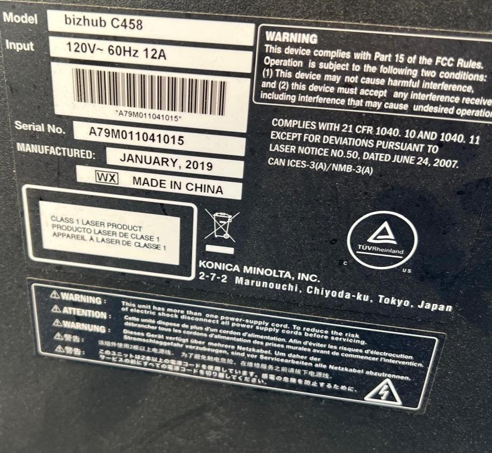 Konica Minolta bizhub C458 Color Copier/Printer/Scanner Low Meter 23K | 20195