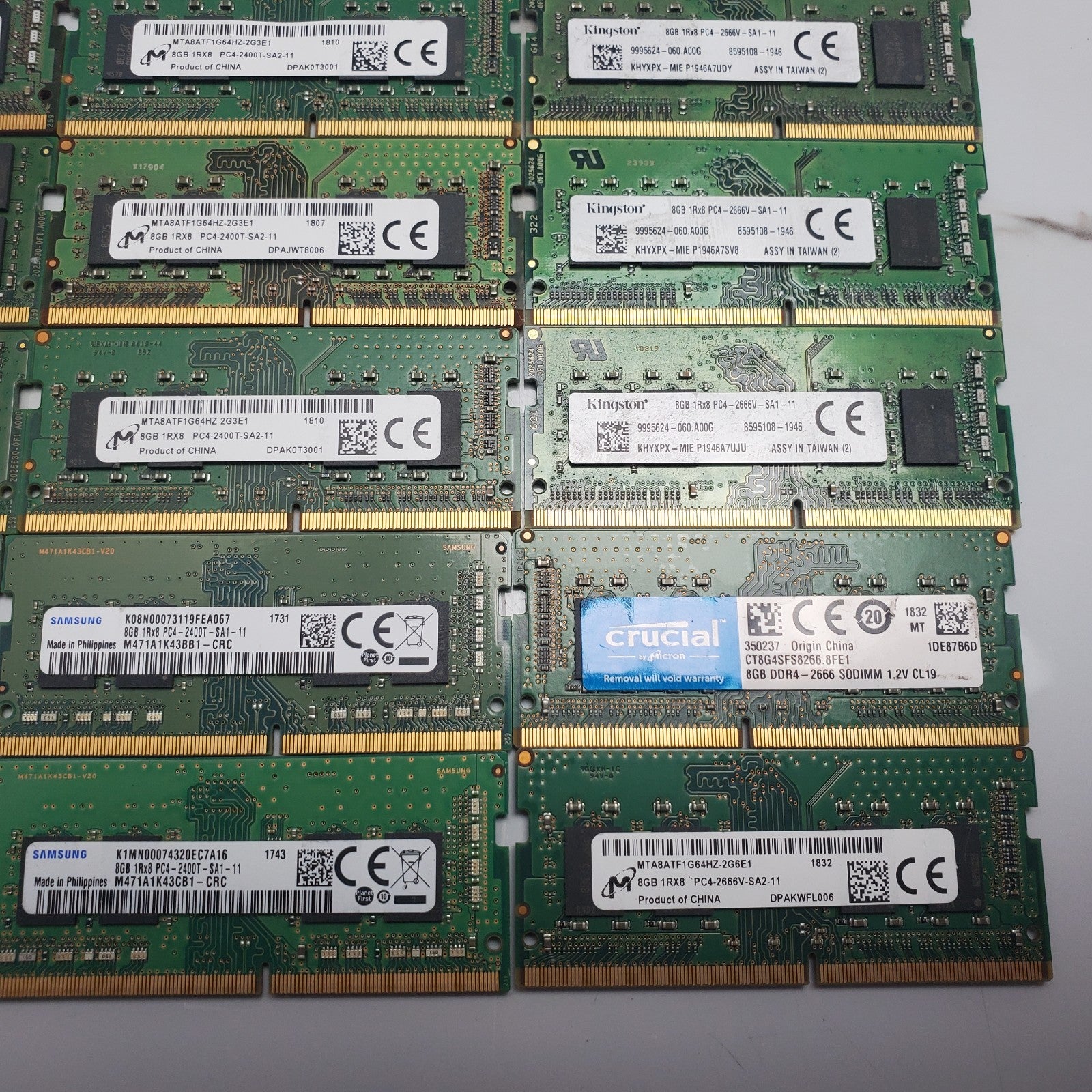 (BULK LOT OF 15) UNITS of 8GB DDR4 Laptop RAM SAMSUNG, HYNIX etc. SODIMM3