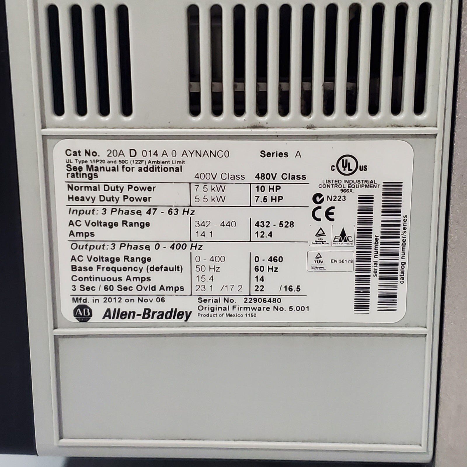 ALLEN BRADLEY 20AD014A0AYNANC0 POWERFLEX 70 10HP AC DRIVE5