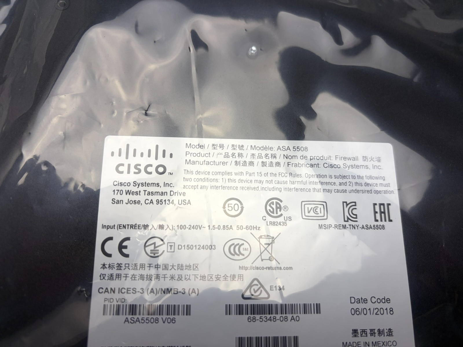 ASA5508-K9 CISCO ASA 5508-X Security Appliance with FirePOWER Services5