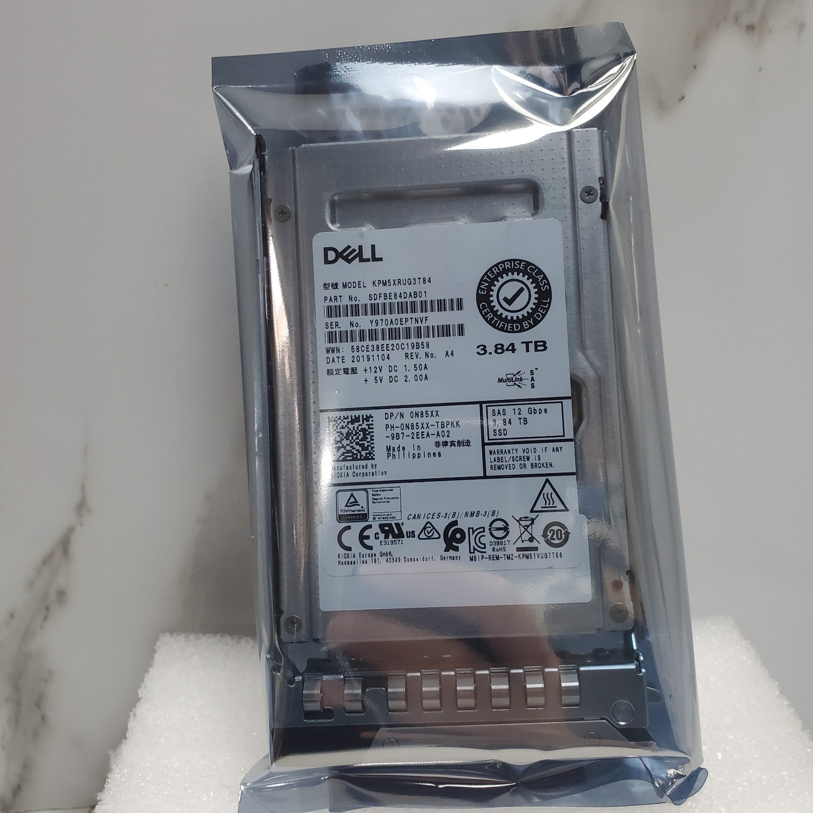 N85XX Dell 3.84TB SAS 12Gb/s Read Intensive 2.5in SSD 0N85XX KPM5XRUG3T84 W/Tray6