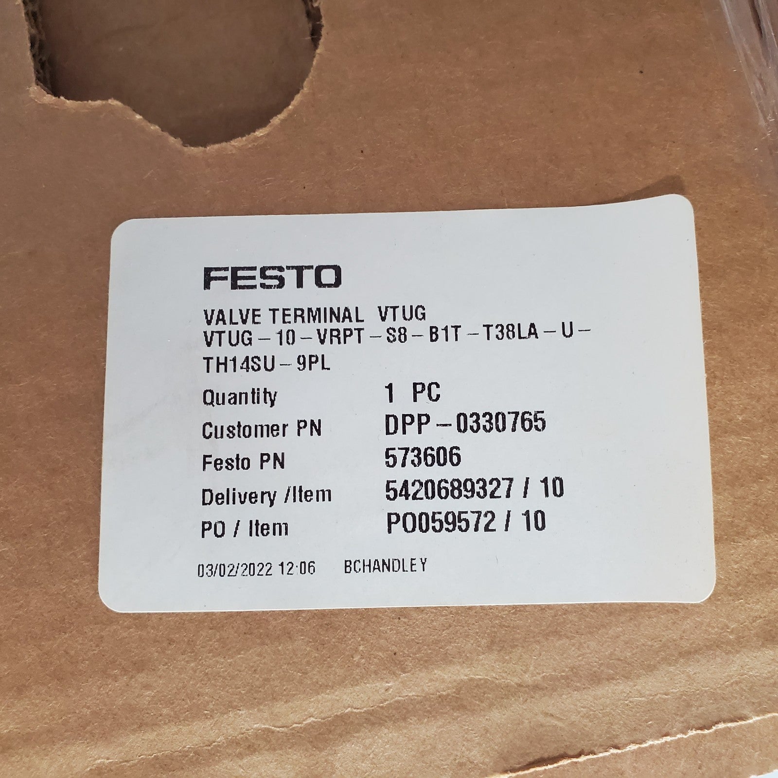 FESTO VTUG-10-VRPT-S8-B1T-T38LA-U-TH14SU-9PL PLUG-IN VALVE TERMINAL 5736062