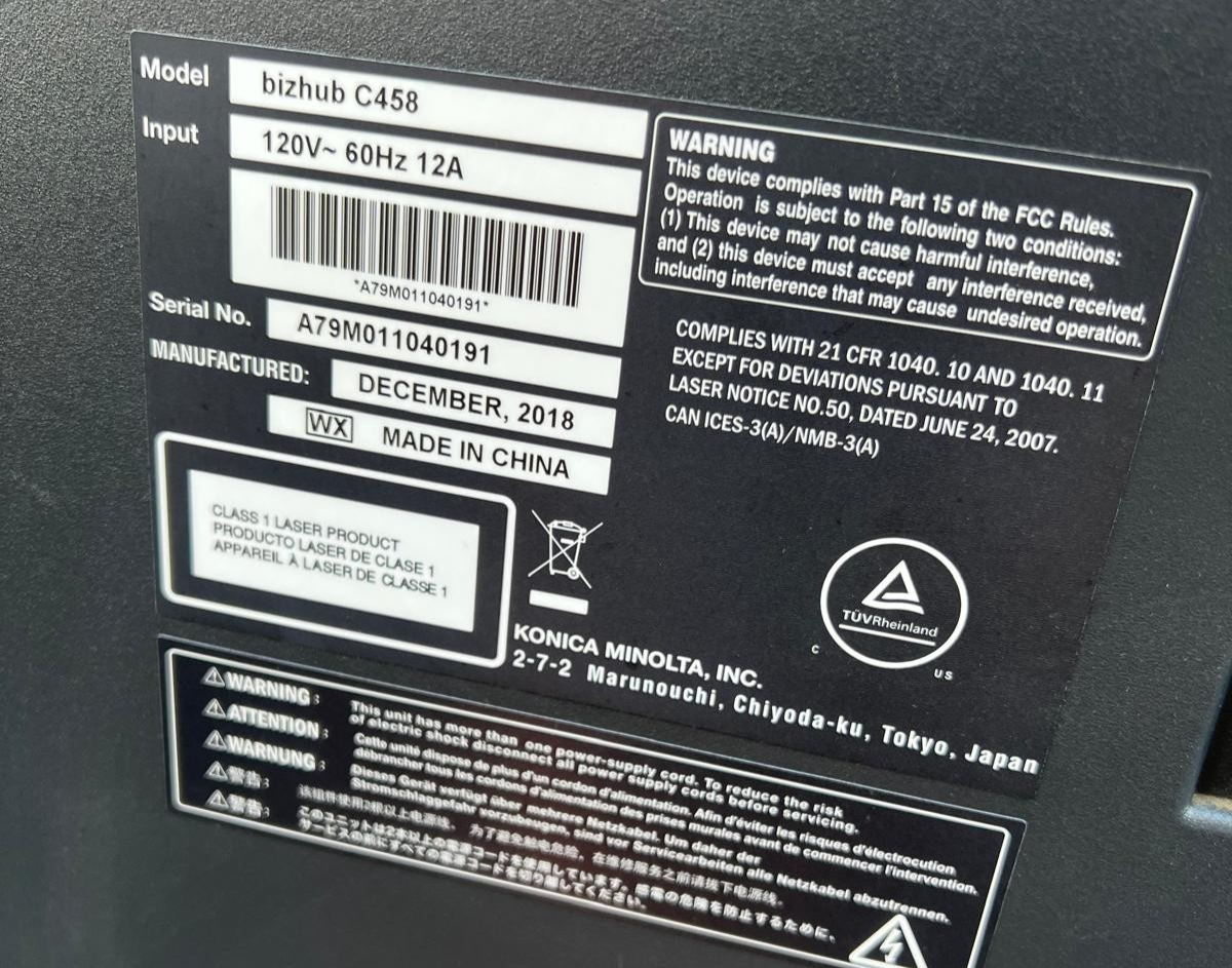 Konica Minolta bizhub C458 Color Copier/Printer/Scanner Low Meter 61K | 20184