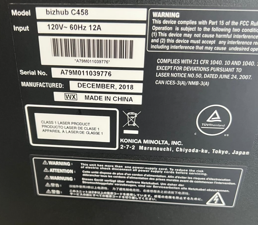 Konica Minolta bizhub C458 Color Copier/Printer/Scanner Low Meter 81K | 20184