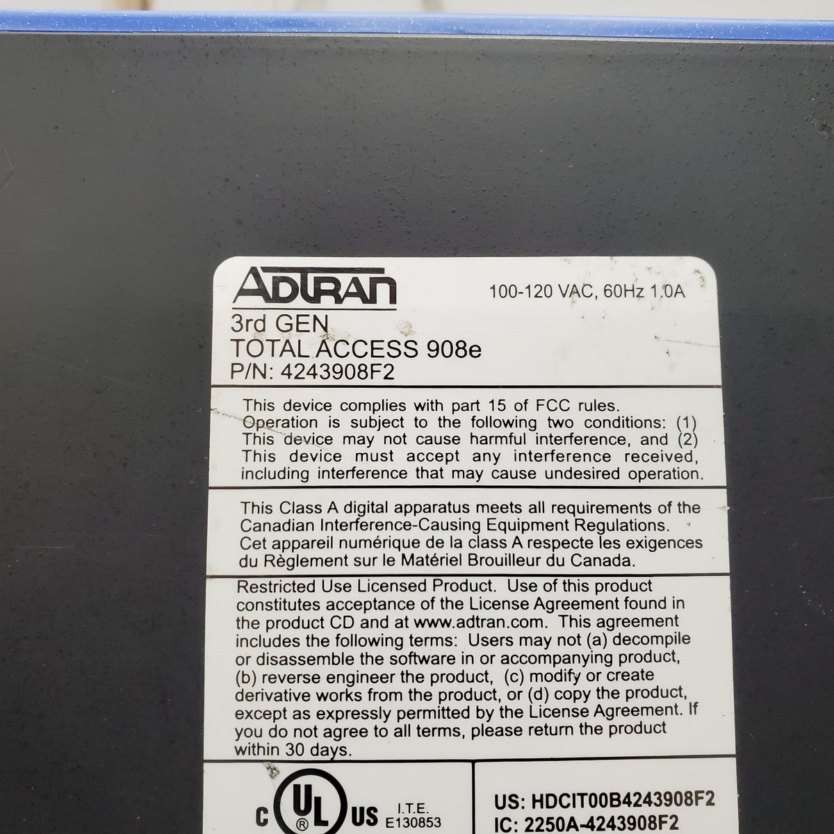 ADTRAN Total Access 908e 3rd Gen 4243908F2 IP Business Gateway w/ Lifeline FXO4
