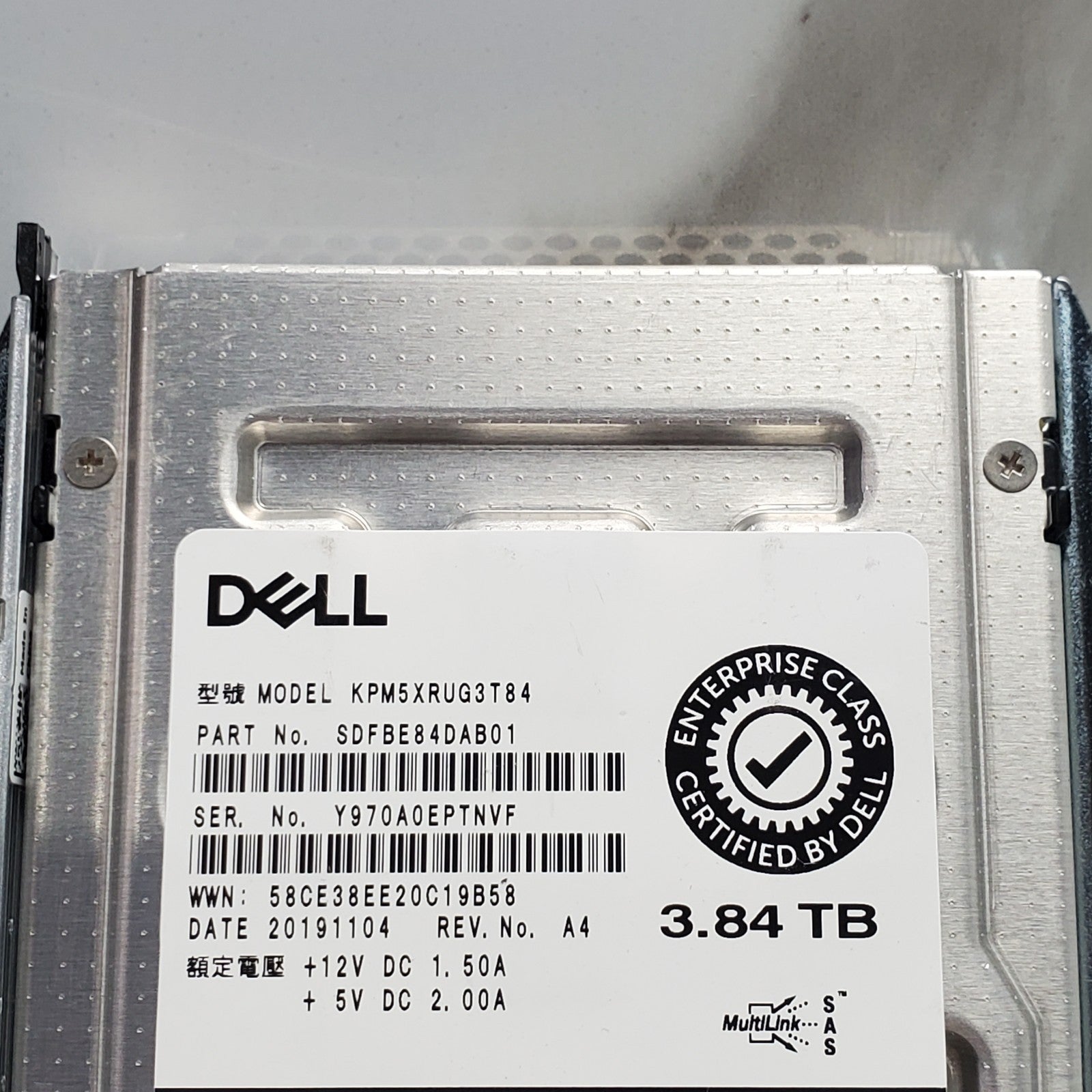 N85XX Dell 3.84TB SAS 12Gb/s Read Intensive 2.5in SSD 0N85XX KPM5XRUG3T84 W/Tray1