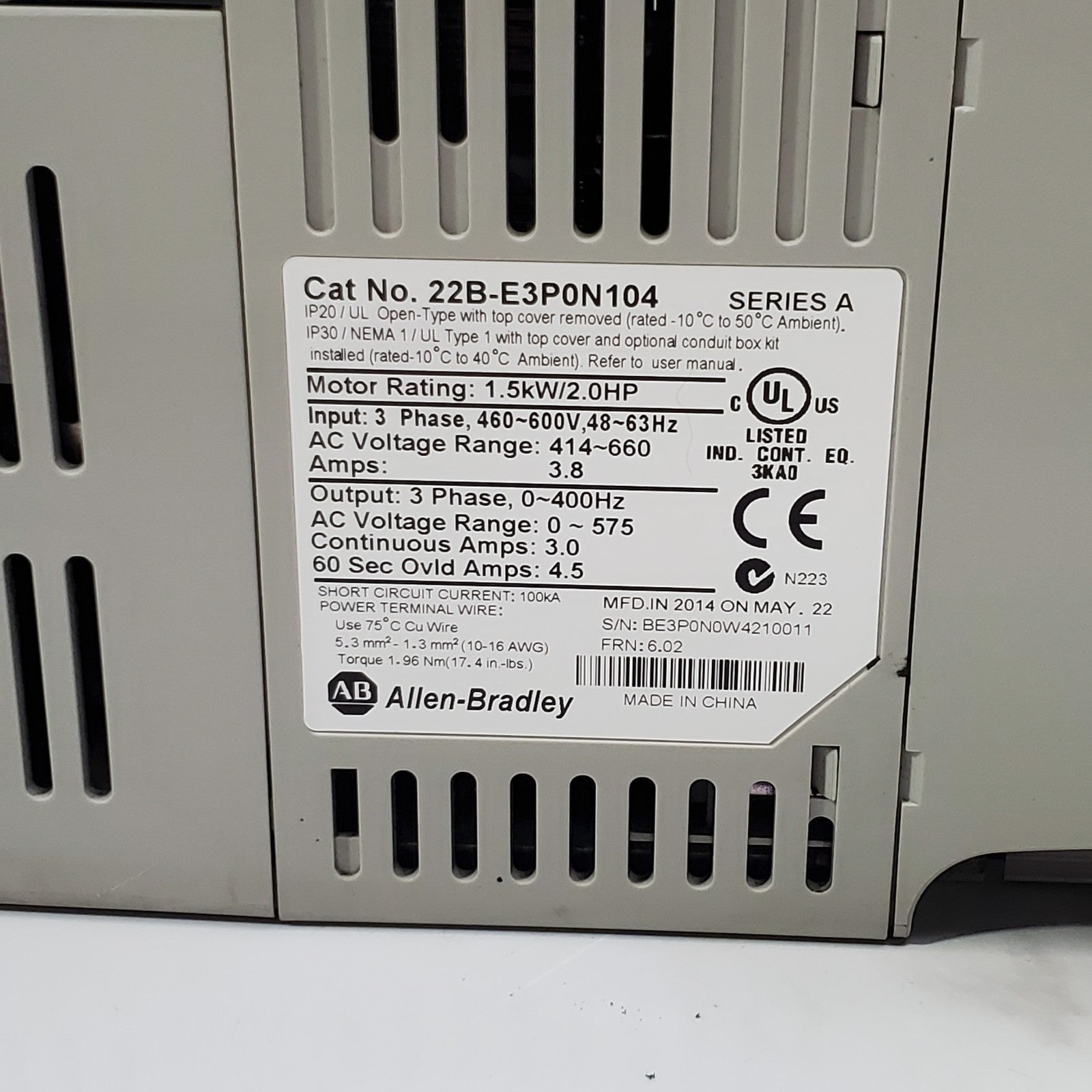 (Lot of 17) Allen Bradley 22BE3P0N104 AC Drive, Series A 2.0HP Working *Read*6