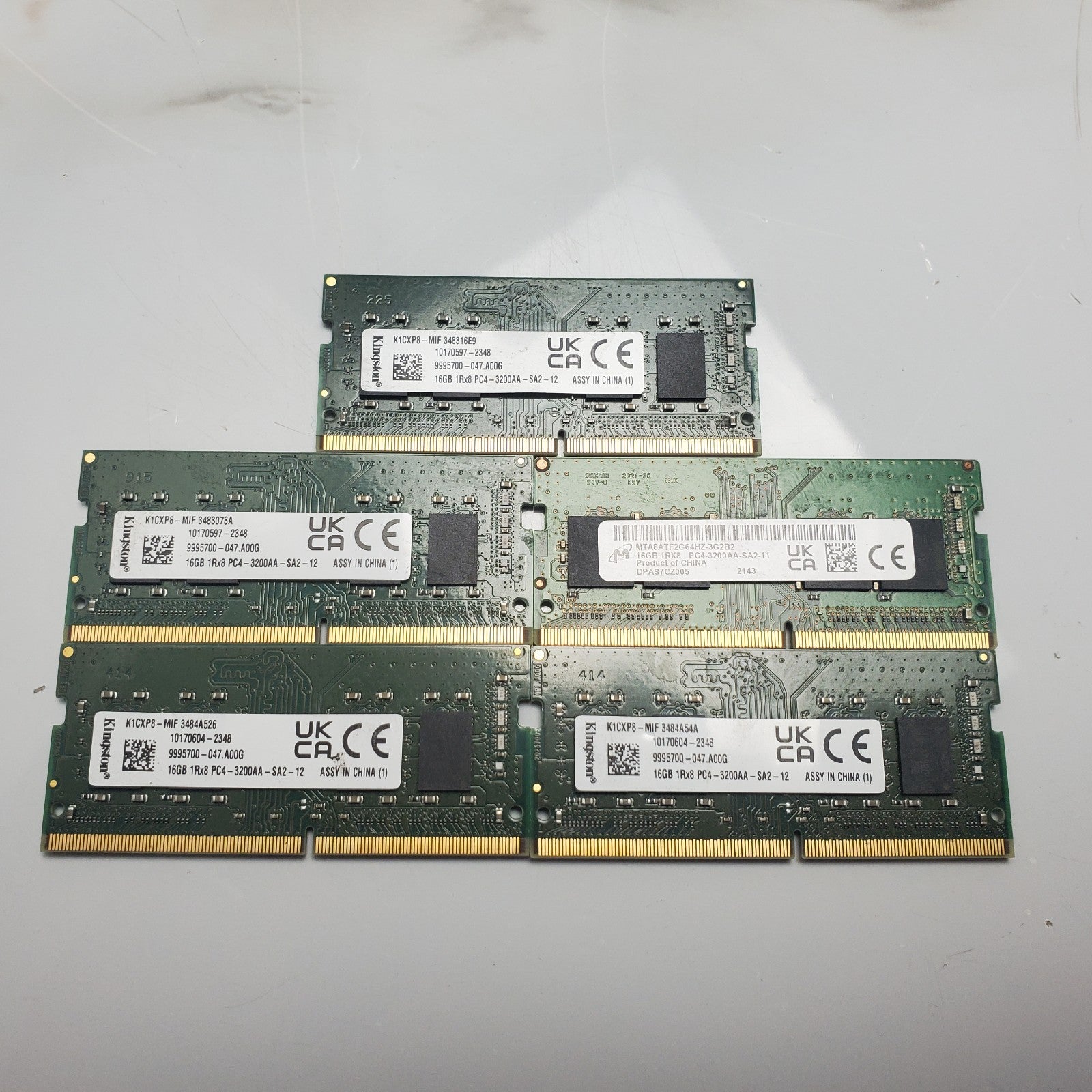 (Lot of 5) Mixed 16GB Ram (DDR4-3200) SODIMM Memory Kingston/Micron0