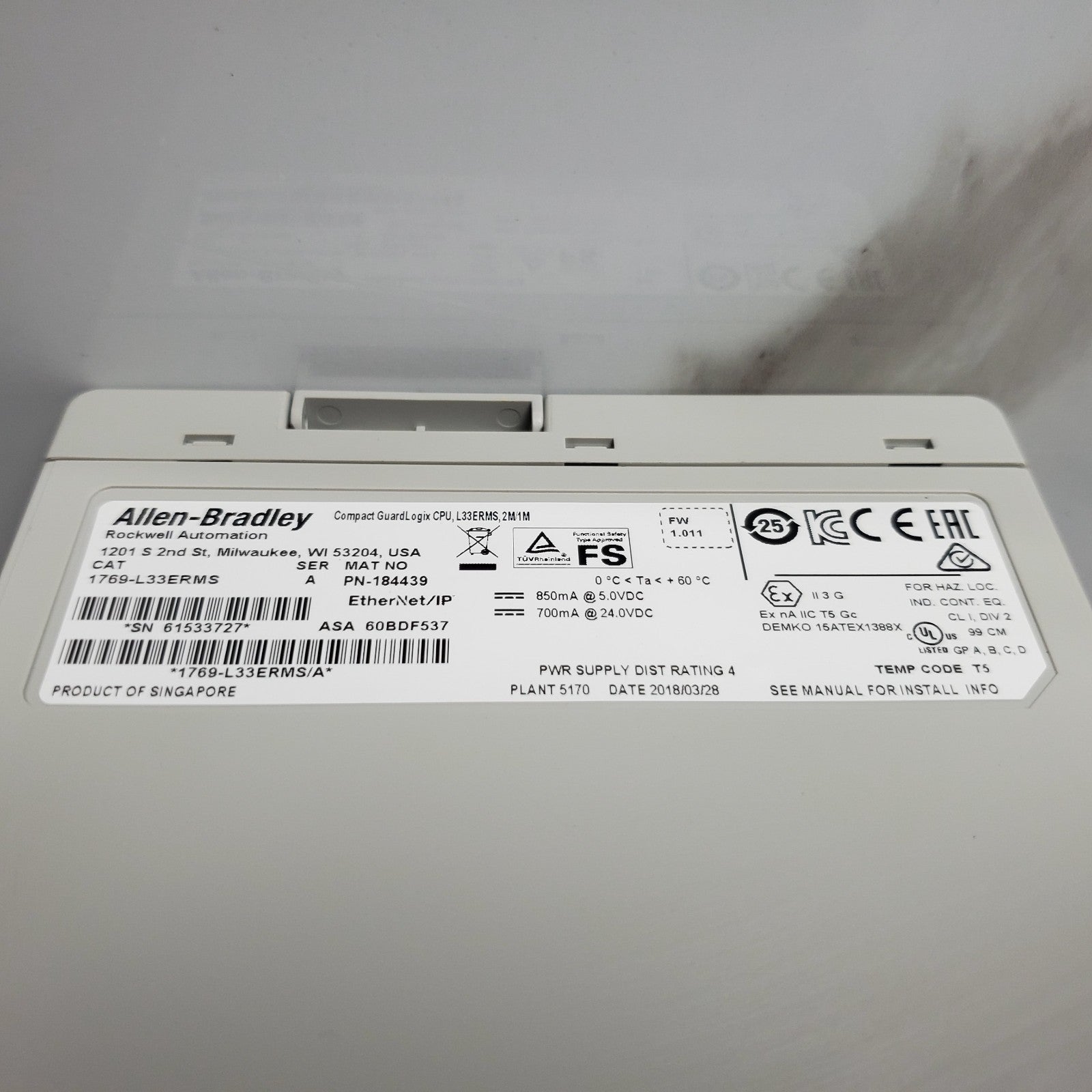 AllenBradley 1769L33ERMS Safety PLC Controller + 1769PA2 + 1769ECR4